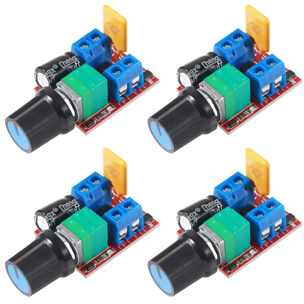 TEMU 4-pack Pwm Motor Speed Controllers 5a 3v-35v, Dual 2-pin Terminal Blocks With Built-in Resettable Fuse, Potentiometer With Power Switch, 90w