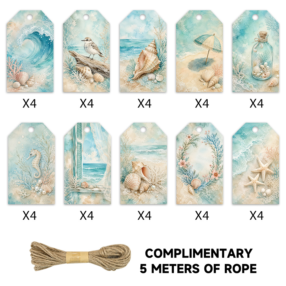 TEMU 40 pezzi, Etichette acquaforbida a tema , con conchiglia, stella marina e messaggio in una bottiglia, 10 stili di design , regalo per il a