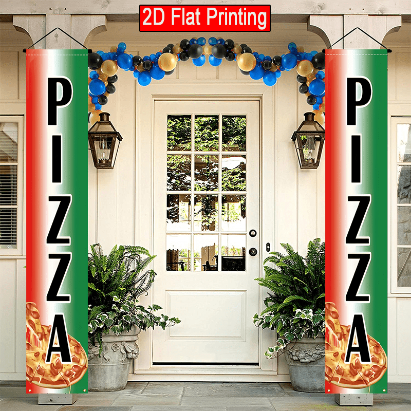 TEMU 2D Plat - 2D Plat - Buitenplaats Gazon Decoratie met een 2D Plat 2-delige Pizza Thema Feest Banner met een Italiaans , Afmeting 12X70.8 Inches,