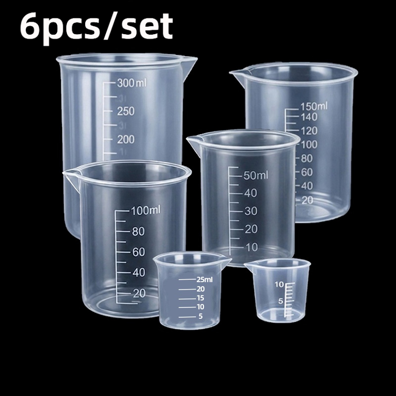 TEMU 6pcs Set Of Conical Funnel Bottom Plastic Transparent Measuring Cups Laboratory Graduated Beakers, Reusable Durable Precise Multifunctional