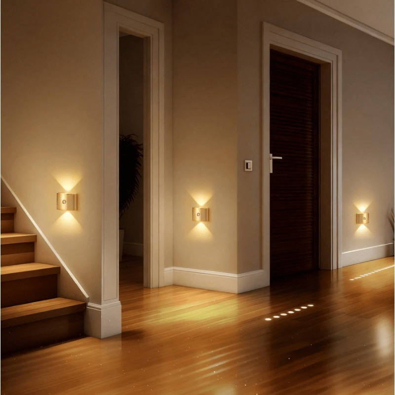 TEMU Usb Rechargeable Led Wall Light, Sensor Night Light, Perfect For Office, Wardrobe, Cabinet, Stairs, Doorway, Hallway, And Lighting. Modern