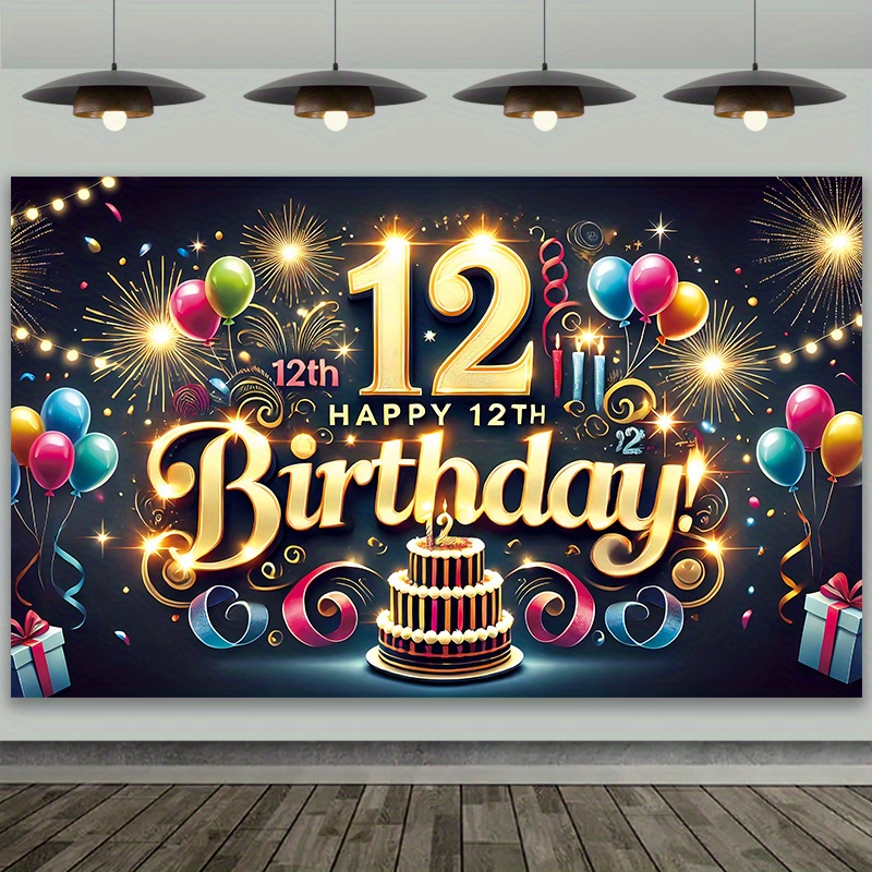 

2d Flags Sparkling Number And Cake Birthday Backdrop, Polyester For Fun 12th Birthday Party