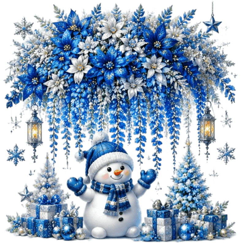 TEMU 1pc 2d Flat Pattern Sticker, Christmas Window Decal, Window Flower, Glass Mural Window Door Decoration Sticker Blue Tone Winter Snowman Bouquet
