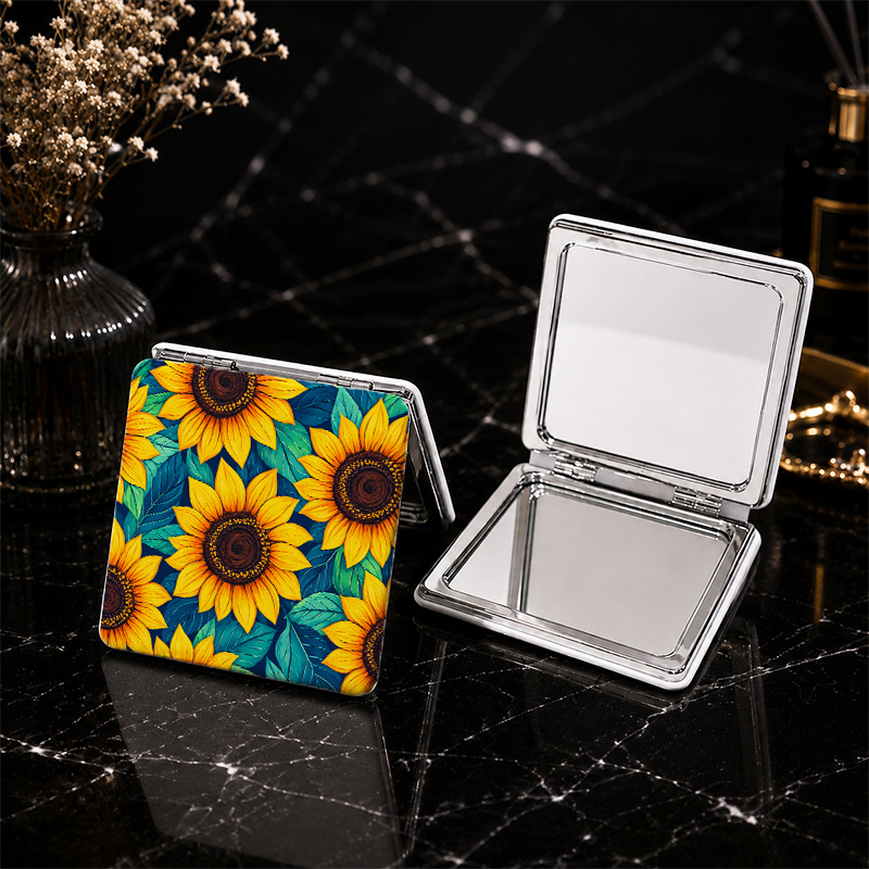 Retro Sunflower Compact Handheld Mirror for Girls