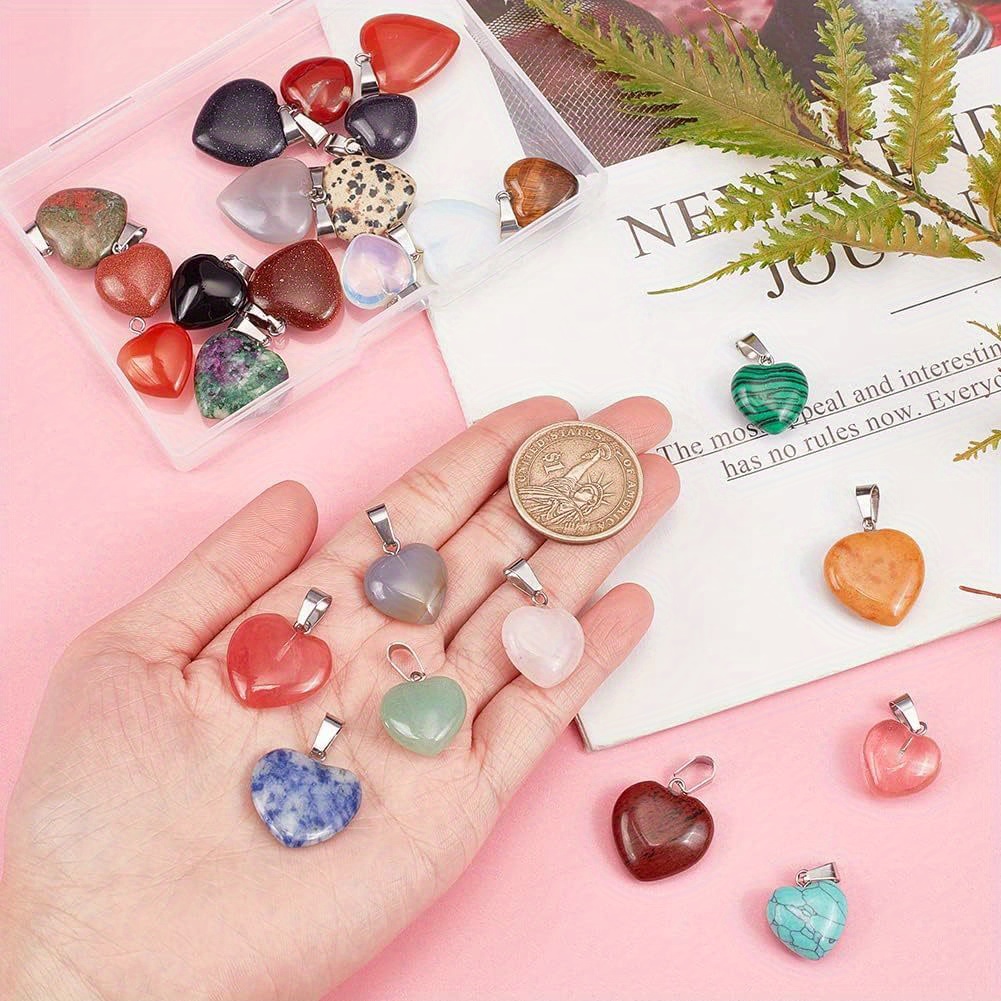 24pcs Heart-Shaped Stone Pendant Set, Love Quartz Gemstone Gift