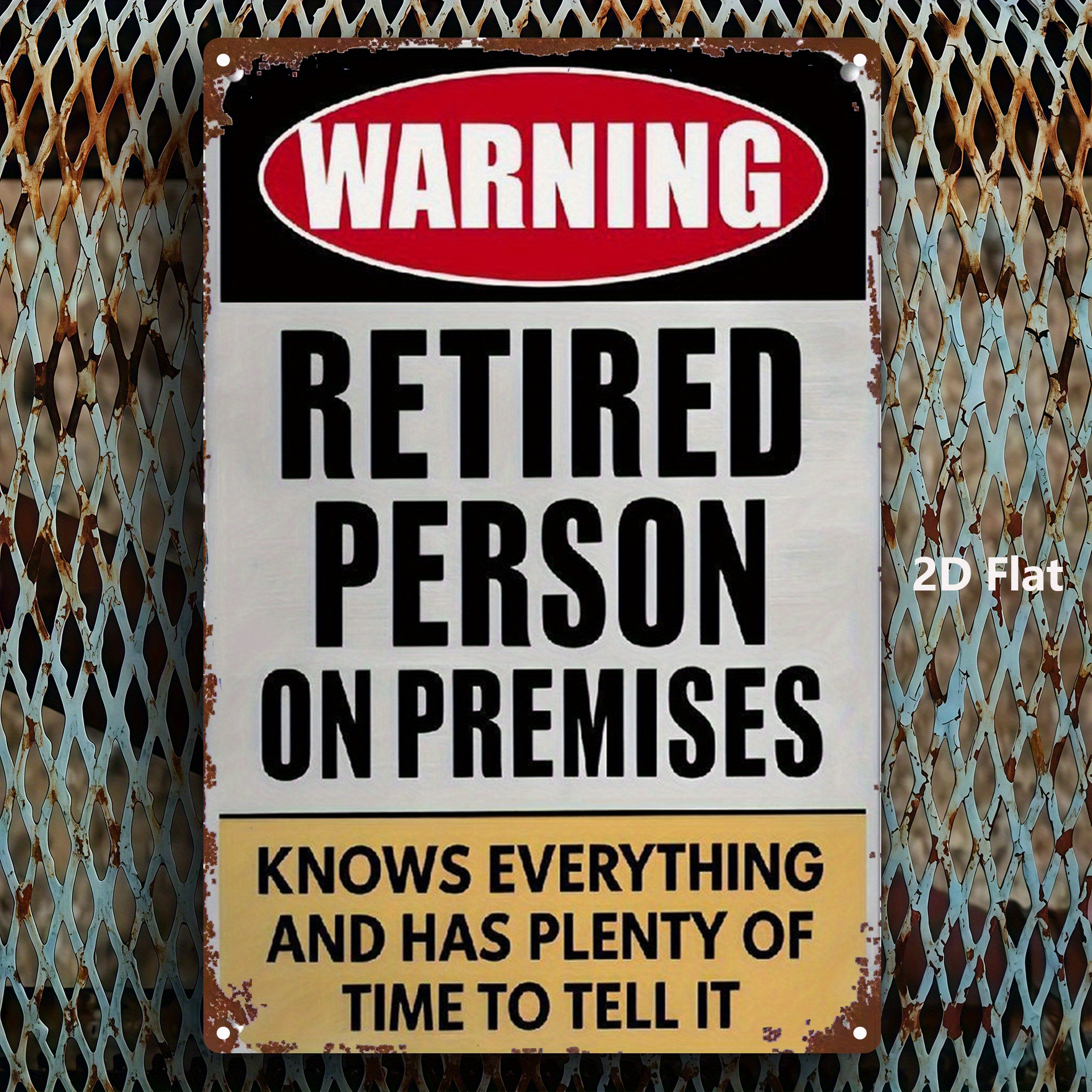 TEMU 2d Flat - [2d Flat] Gift, 2d Flat Printed Wooden 1pc Retro Style "retired Person " Warning Sign Wall Decor, With Humorous Retirement Quote, Easy