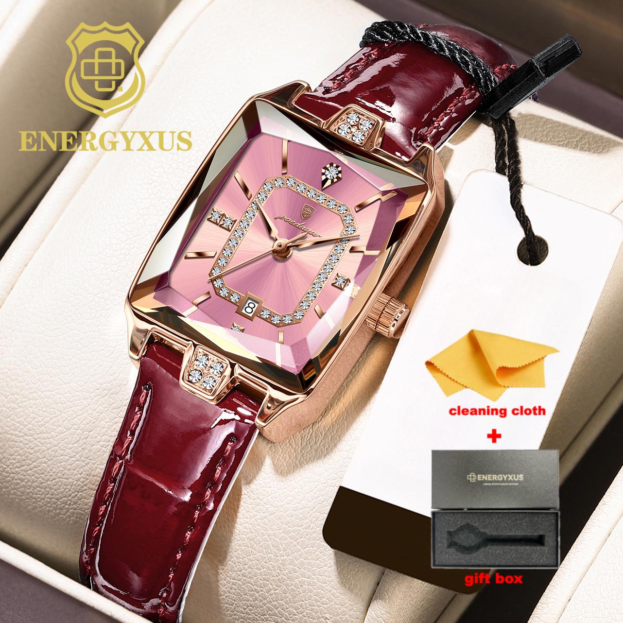 TEMU Luxury High Quality Women Wristwatch Date Rectangle Watch For Woman Women's Watches Reloj+gift Box And Cleaning Wipe