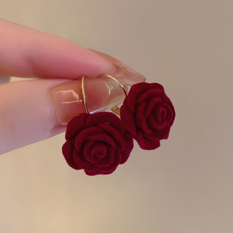 TEMU 2pcs Boucles d'oreilles Rouge Vin, Clous de Vintage