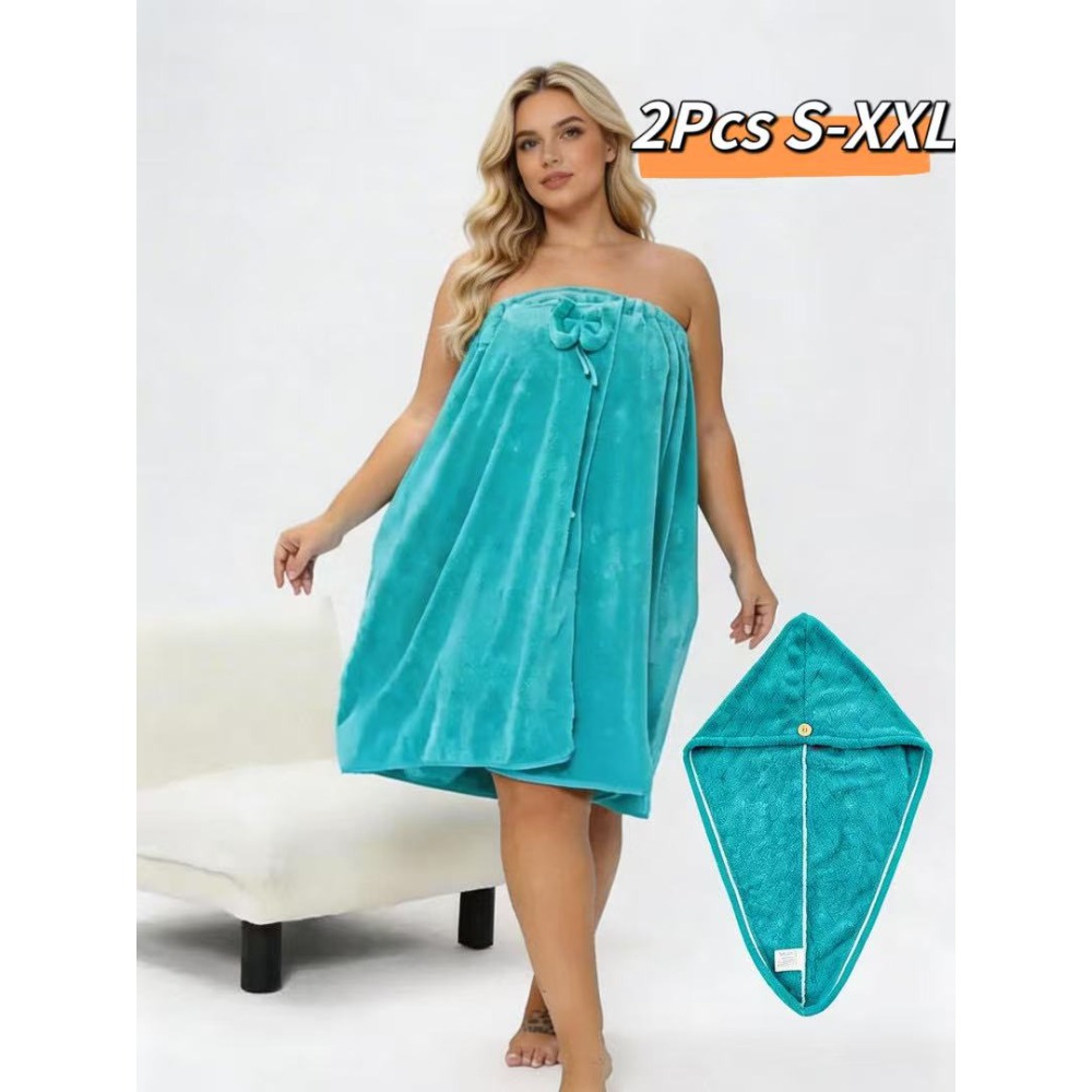 TEMU 2pcs Bathrobe Plus Dry Hair Set, High-strength Absorbent Adjustable, Suitable For , Sweat, Spa, Perfect Bathroom Supplies, Suitable For S-xxxxl,