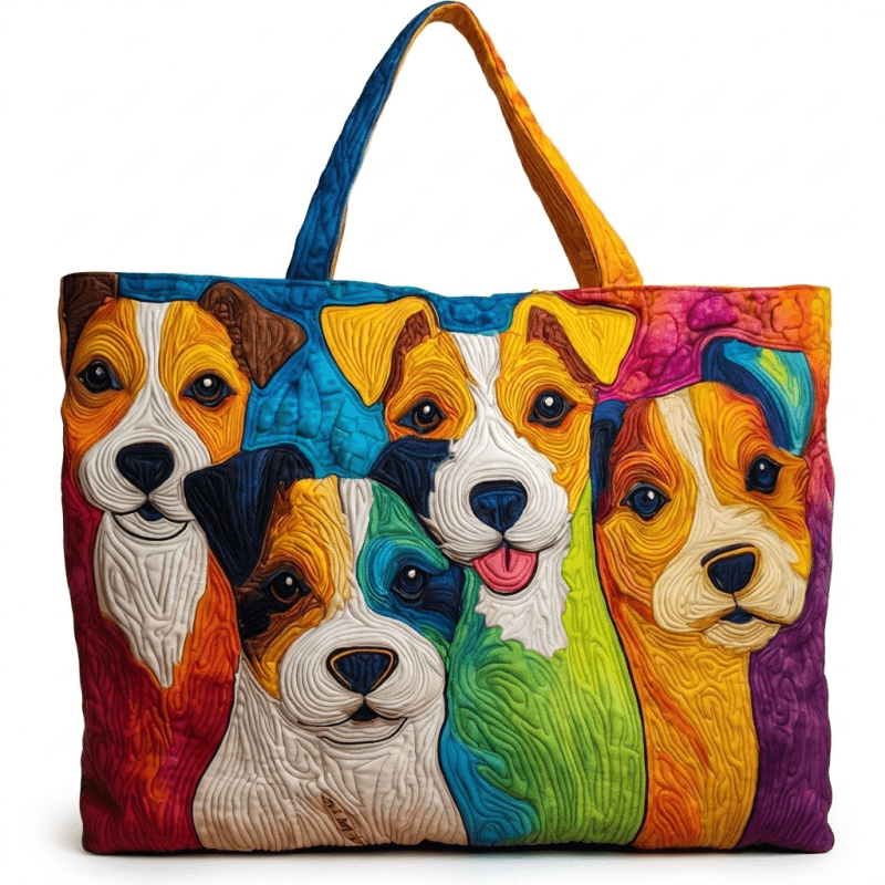 TEMU 1pc Vibrant Rainbow Quilted Tote Bag, 3d Print Shoulder Bag, Large Capacity Reusable Shopper, Colorful Dog Lover& Pet Owner Handbag For Women