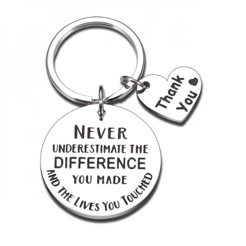 TEMU 1pc Stainless Steel Keychain, Round Keyring With "thank You" Heart Charm, Engraved "never You Made" Quote, Appreciation Retirement Farewell Gift