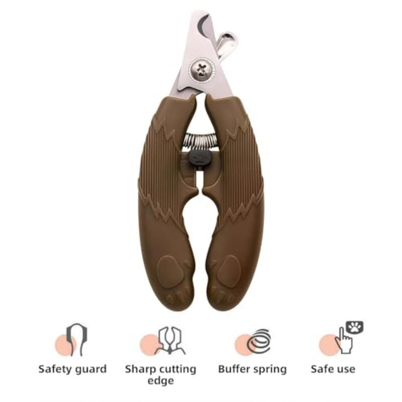 Bear-Shaped Pet Nail Clipper And Stainless Steel Nail File Set Professional Dog And Cat Nail Clippers Trimmers with Safety Guard for Safe, Easy Grooming Dark Brown, Without Battery