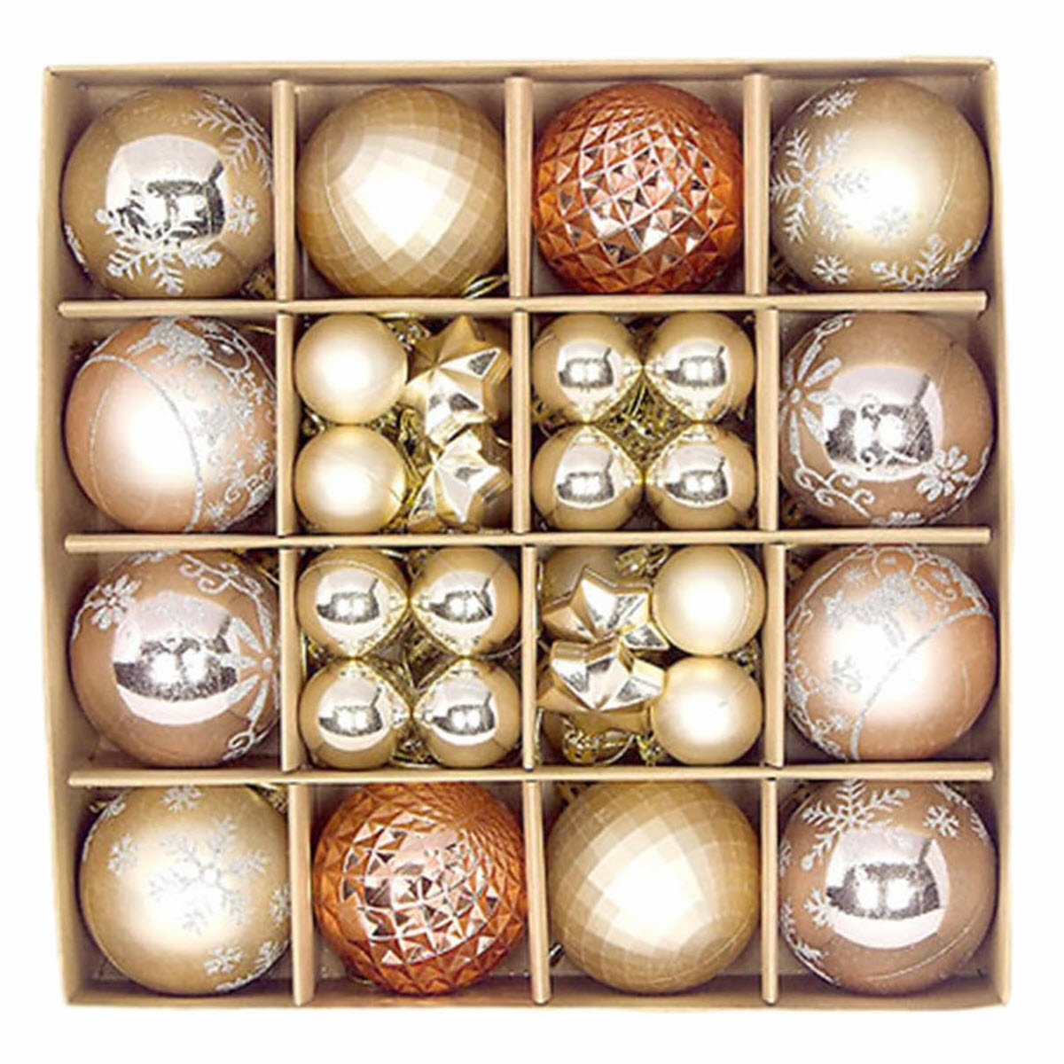 TEMU 44pcs Champagne Christmas Balls Ornaments Set, Shatterproof Hanging Ball Christmas Tree Decorations, Plastic Glittering Decorative Baubles For