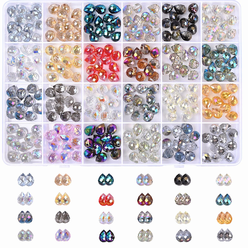 TEMU 99/288pcs 8x10mm Mixed Color Beaded Glass Strands - Strawberry And Tear Shapes With Cross Holes For Jewelry Making