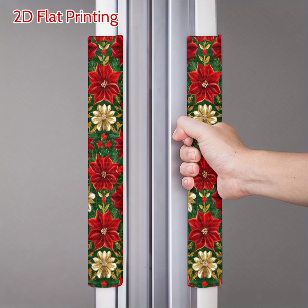 TEMU Lot de 2 housses de 2D plates florales de Noël pour poignées de réfrigérateur, lave-vaisselle, micro-ondes et four - Housses d'appareils