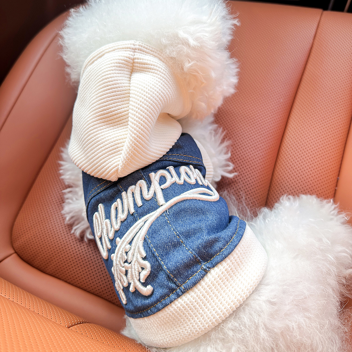 

Chic Denim Dog Jacket For Small Breeds - Cozy & Stylish Pet Apparel With Snap Closure, Fall/winter