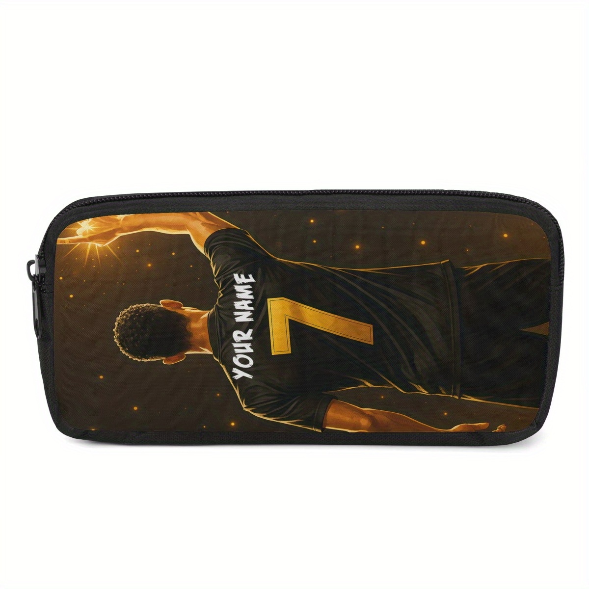 TEMU Trousse à crayons personnalisée avec votre nom, Trousse à crayons grande de football lumière dorée, Pochette de rangement pour stylos et