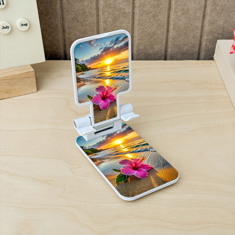 TEMU Un support de téléphone télescopique portable avec un design hibiscus pour de la plage au coucher , compatible avec tous les smartphones. Il