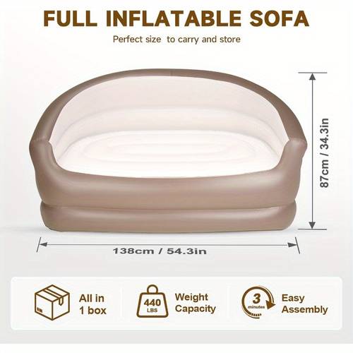 twin size air mattress inflatable sofa chair for adults 440lb capacity high quality pvc flocking fabric portable foldable design for camping indoor outdoor use cream white inflatable mattress modern durable construction indoor lounger compact furniture highcapacity seating couch small