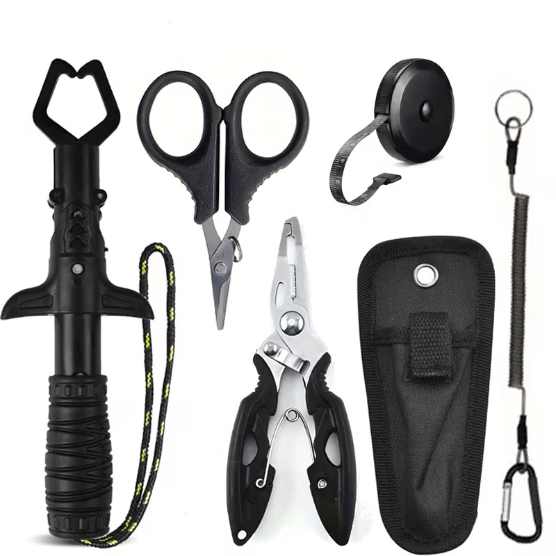 Image of 6pcs Fishing Tool Set, Including Fishing Tongs, Line Cutters, Shock-absorbing Ropes, Decouplers, Storage Bags, And Rulers, Is An For And Outdoor