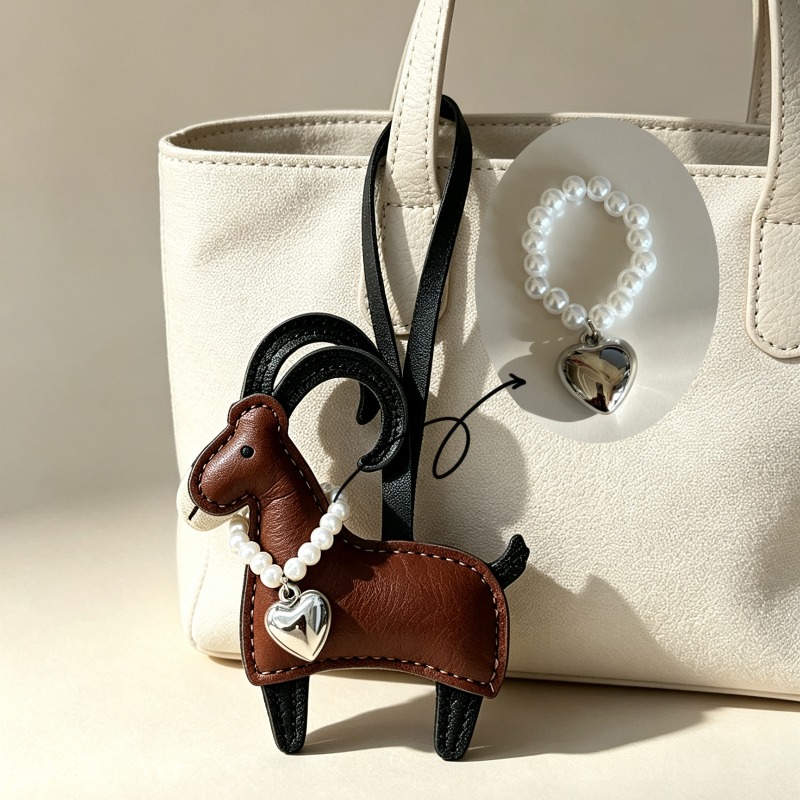 TEMU Premium Bead Heart-shaped Lamb Keychain Pendant, Easy And Exquisite Handbag Pendant, Gentle Additions To The Bag Pendant, Niche Pendant Gift,