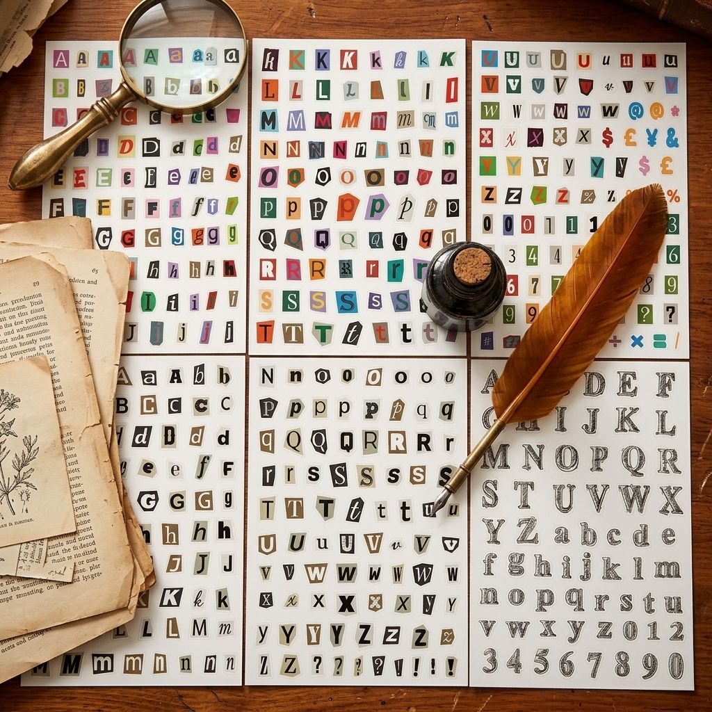 Image of 468 Stickers 6 Sheets Letter Stickers Collage Style Alphabet Number Symbol Stickers For Journal Diary Stickers