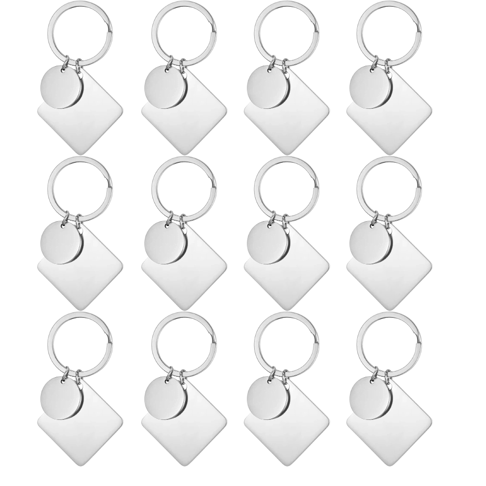 TEMU 12pcs Engravable Metal Keychain Blanks, Stainless Steel Stamped Keychain Engravings, Diy Employee Handmade Square Silvery Tags, Keyrings And