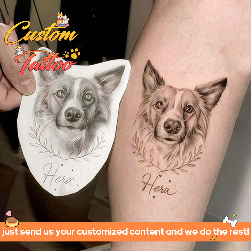 Image of [custom] Tattoo Sticker For Pet's Birthday Party, Keepsake, Realistic Sketch Style Illustration Design For Cats And Dogs, Photo , Suitable For Cats And Dogs, , Fun Scenes For Birthday Parties And Pet