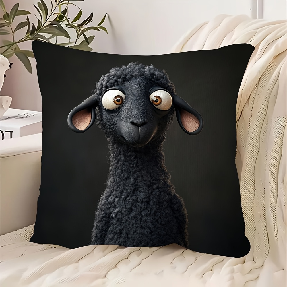 E-shop 1 Stück Ultra-Weiche Plüsch-Kissenbezug 45,72 X 45,72 Cm - Design Mit Cartoon-Karikatur Schwarzen Schafs, Einfächer, Polyester-Faserstoff, Für