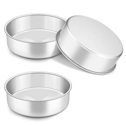 3pcs 8 inch approximately 20cm stainless round cake baking pans non stick coating suitable for birthday cakes and wedding cakes compatible with oven pans and pressure cookers dishwasher safe durable ideal baking tools