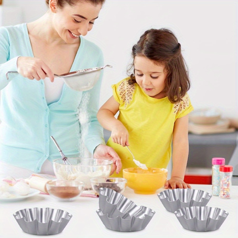 TEMU 4.6-inch Philippine Ensaymada Baking Mold Set Of 5 - Octagonal Wavy Edge Floral Cake Pan, Suitable For Egg, Pies, Desserts, And Filipino