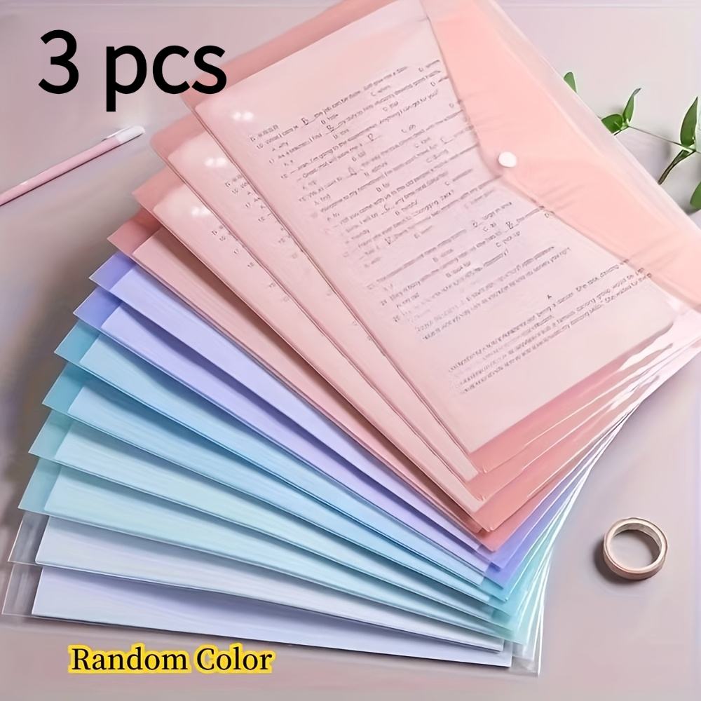 TEMU 3pcs Random Color Durable Plastic A4/letter Snap-closure File Folders – Secure Document Storage For Office, School & Home | Assorted Bright
