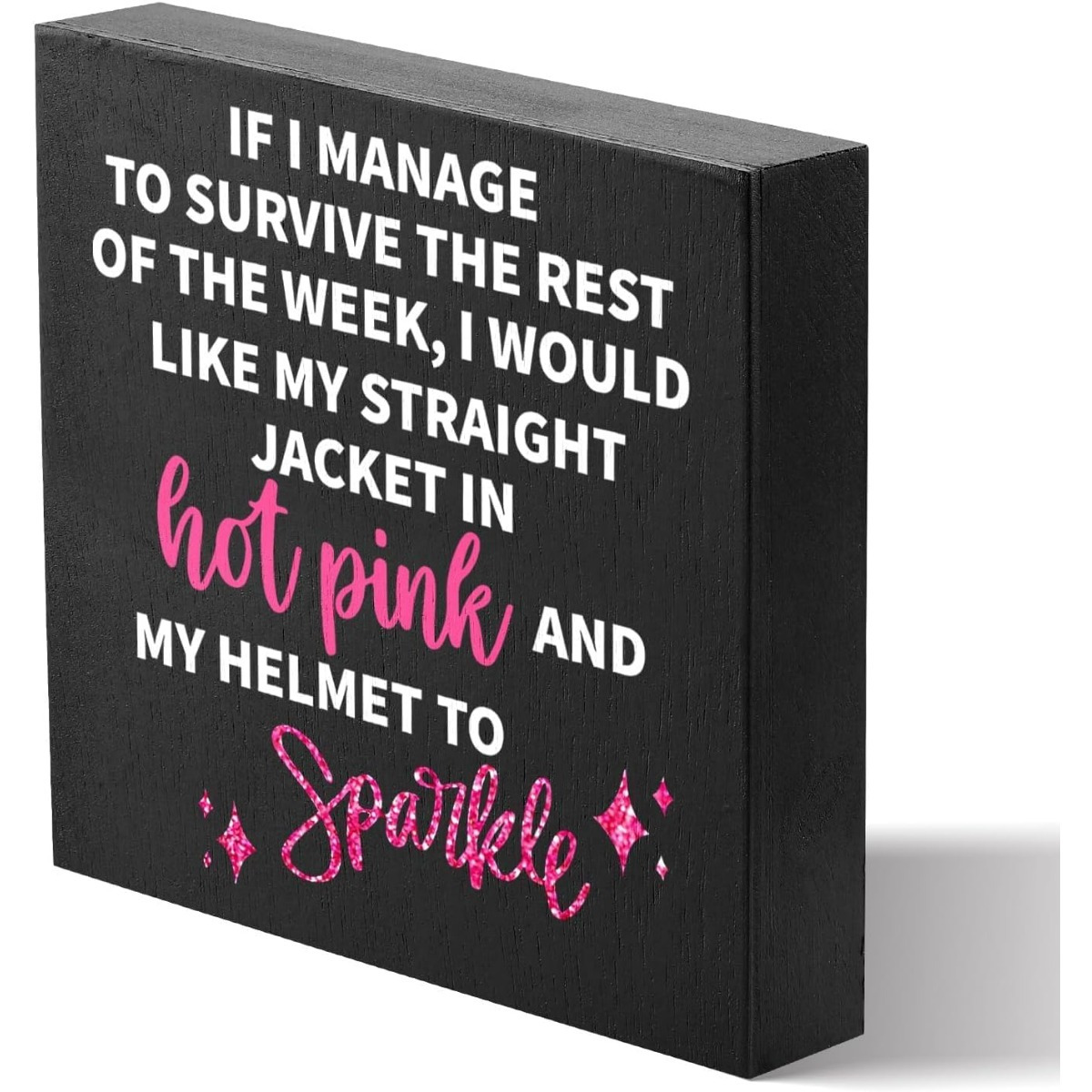 TEMU 1pc Gift For Female Colleague - " " Humorous Wooden , Pink And , 12.7x12.7cm Wood Desktop Decor, Suitable For Office, Home, Dorm Shelf Desktop