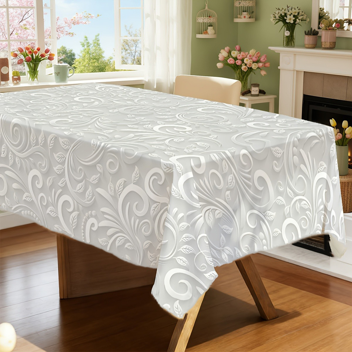 TEMU 2d Tablecover, 1pc, Elegant Floral Print Tablecloth, Classic Decoration For Wedding Parties Or Daily Dining, Suitable For Birthday Parties And