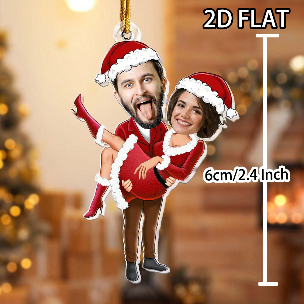 TEMU 2D Plat, 1pc Ornement de Noël en Acrylique Personnalisé 2D, Décoration de Noël Photo Personnalisée, Design Père Noël, Décoration d'Arbre de Noël