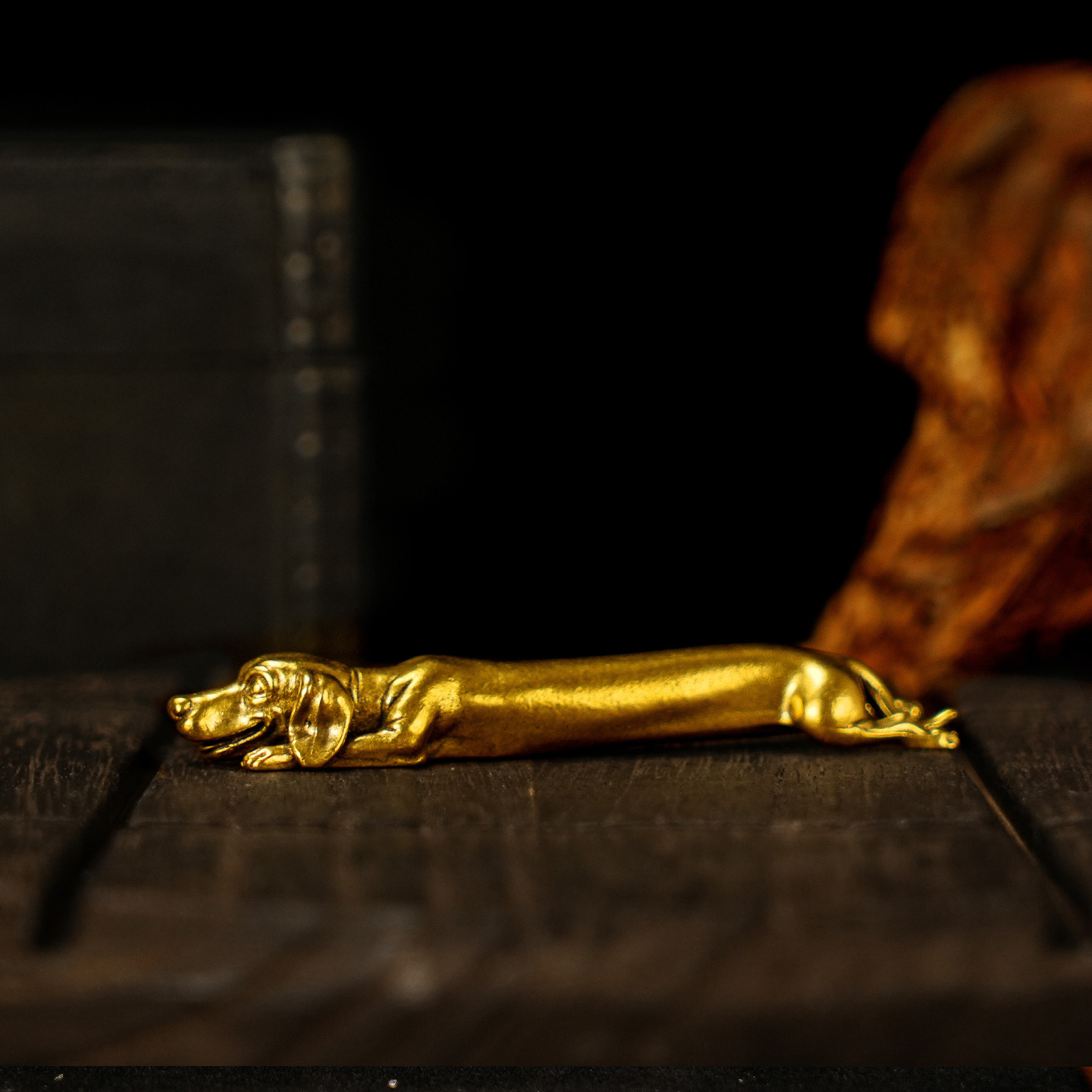 TEMU Handcrafted Solid Brass Dachshund Sculpture - Collectible, Intricately Designed Brass Figure For Office Decoration, Home & Workplace Art Present
