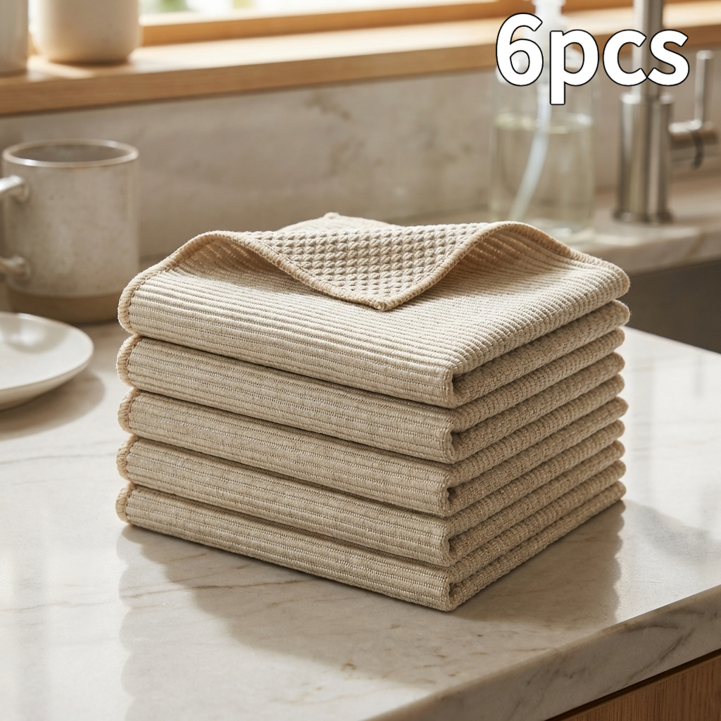 TEMU Lot de 6/7 torchons de cuisine en microfibre à gaufrées, chiffons à vaisselle absorbants épaissis , forte absorption d'eau de , réutilisables