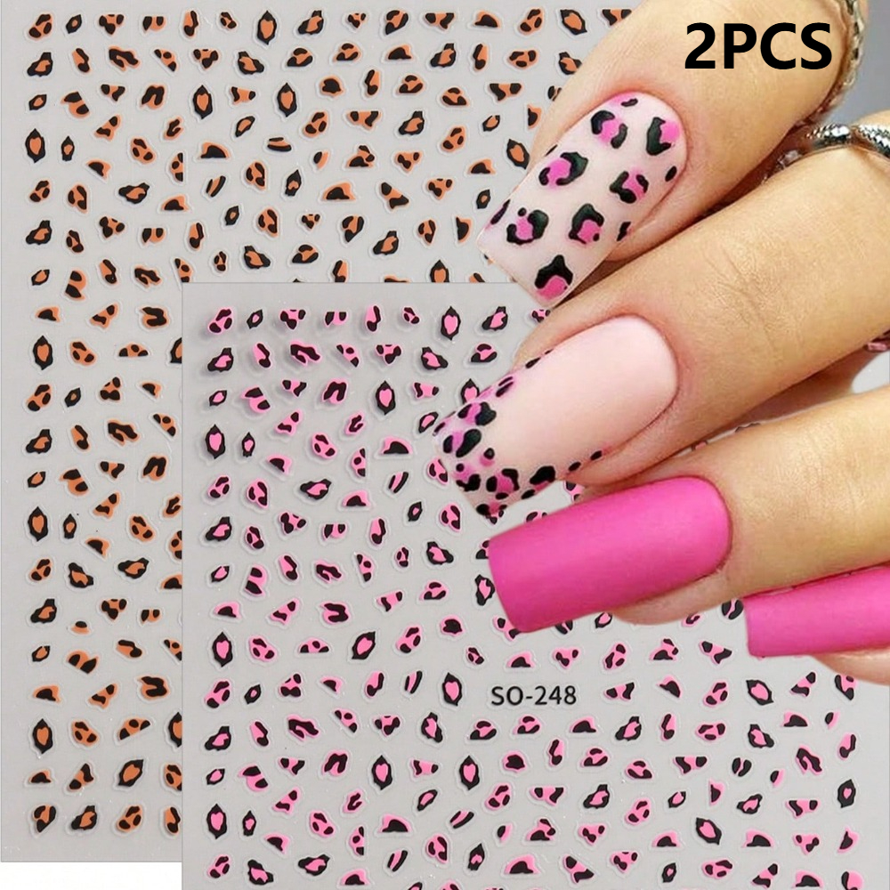 2-pack Brown Leopard Print Nail Stickers, Y2k Style Wild Nail Decoration Stickers