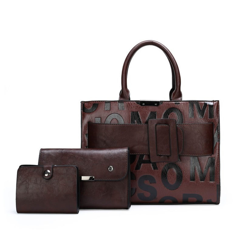 TEMU 3pcs Women's Monogram Embossed Set, Large Capacity Tote Set, Removable Diagonal Strap