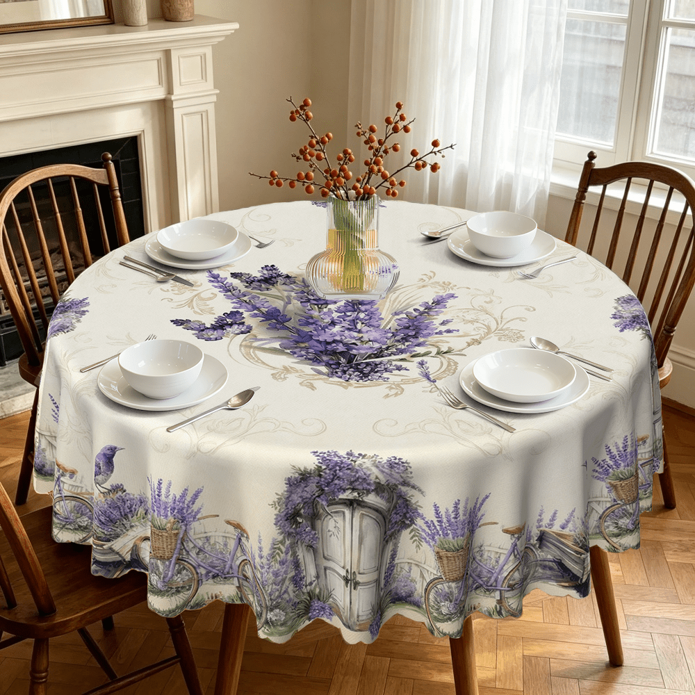 TEMU 1pc, Pastoral Lavender Tablecloth, Rectangular/round Tablecloth, Suitable For Indoor/outdoor Picnic Tablecloth, Outdoor Camping, Party