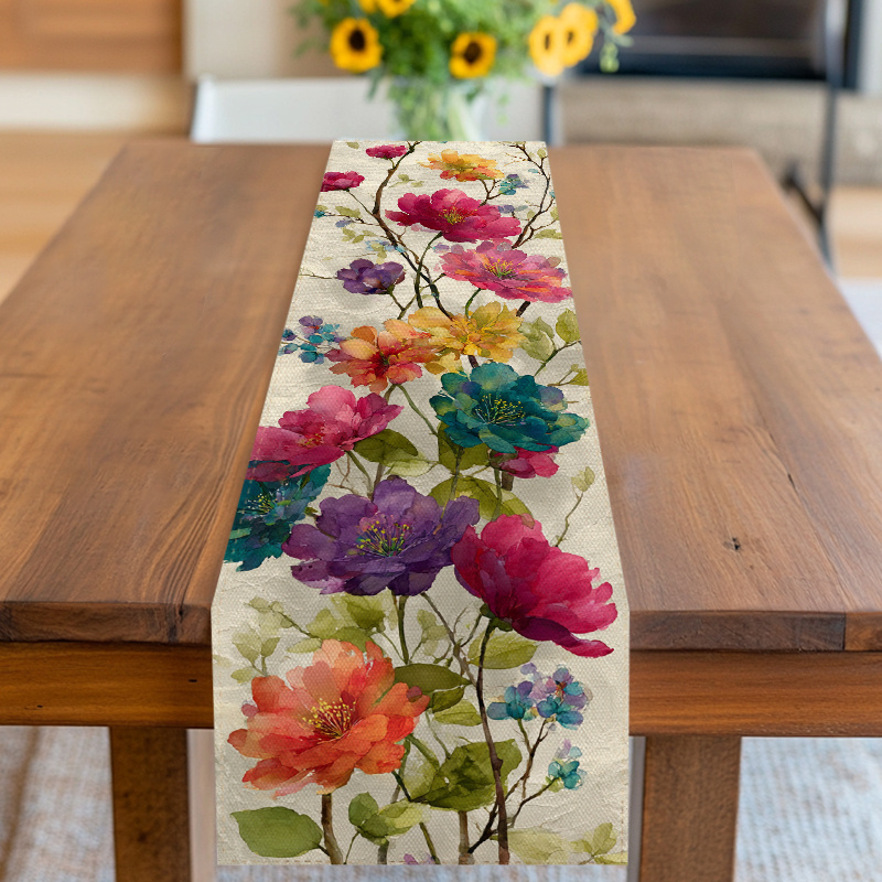 TEMU Table Runner, Table Cover, With Watercolor-like Elements, Multicolored Tone, For Spring, Summer, Birthday, Wedding, Anniversary And More,