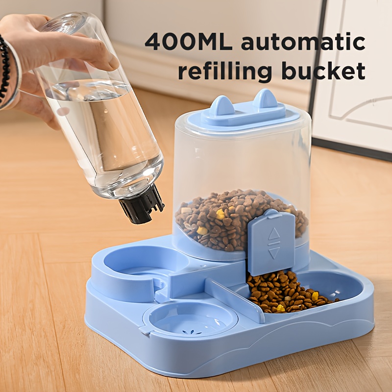 Automatic Gravity-Fed Cat & Dog Feeder and Water Dispenser Combo with Name/Text Personalization - Dual Wet/Dry & Water System, Auto Refill (No Batteries), -Spill, Suitable for Kittens and Puppies
