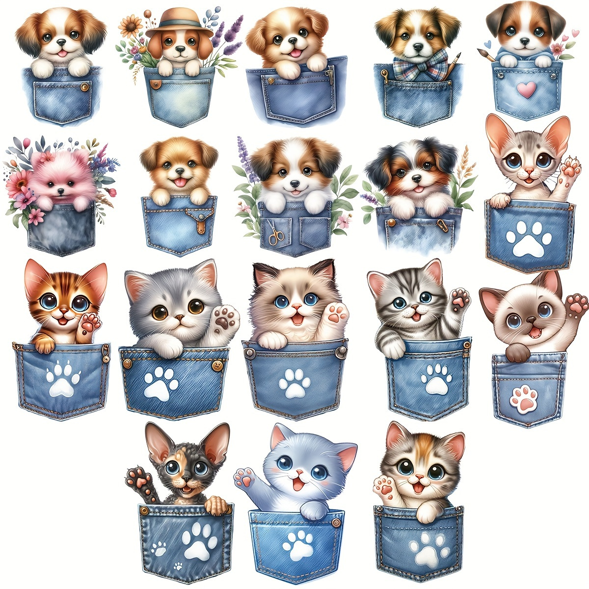 

A Set Of 18 And Dog Cowboy Pocket Heat Transfer Stickers, Suitable For And Accessories Decoration, Vinyl Hot Transfer Stickers With Paw Print Pattern