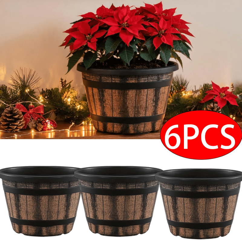 TEMU 6-pack Upgraded Large Thick Material Planters - Plastic Wine Design, Suitable For Indoor/outdoor Gardens, Home Plants, Durable And Fashionable