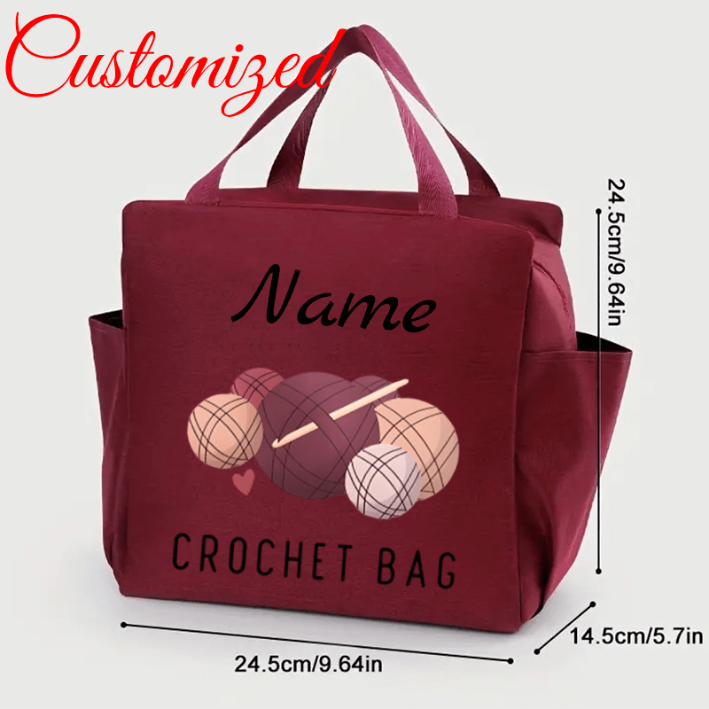 TEMU Custom Personalized Name Mini Tote Bag, Knitted Storage Pouch - Crochet/yarn Organizer With Zipper Closure, Suitable For Knitting/crochet