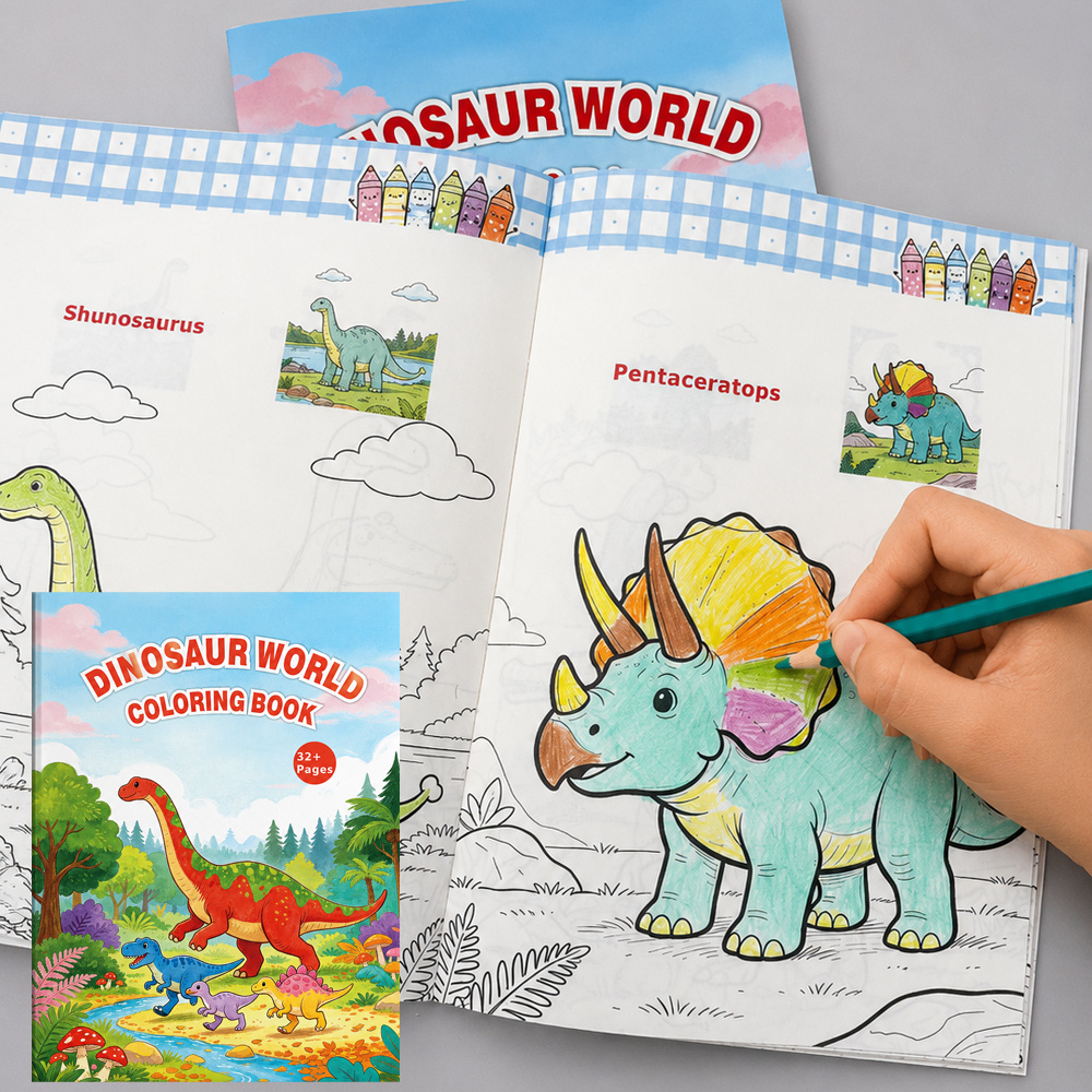 TEMU Dinosaur Coloring Book, 32-page Children's Activity Workbook, Cute Dinosaur Pattern Coloring Pages, Drawing Book For Home, School, Travel, And