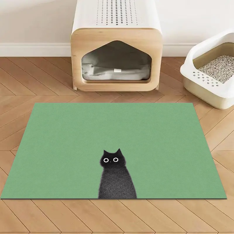 TEMU Easy Fun Black Cat Pattern Pet Feeding Mat, Diatomaceous Earth Material Pet Placemat, Pure Green Background Design, Available, Suitable For Pet