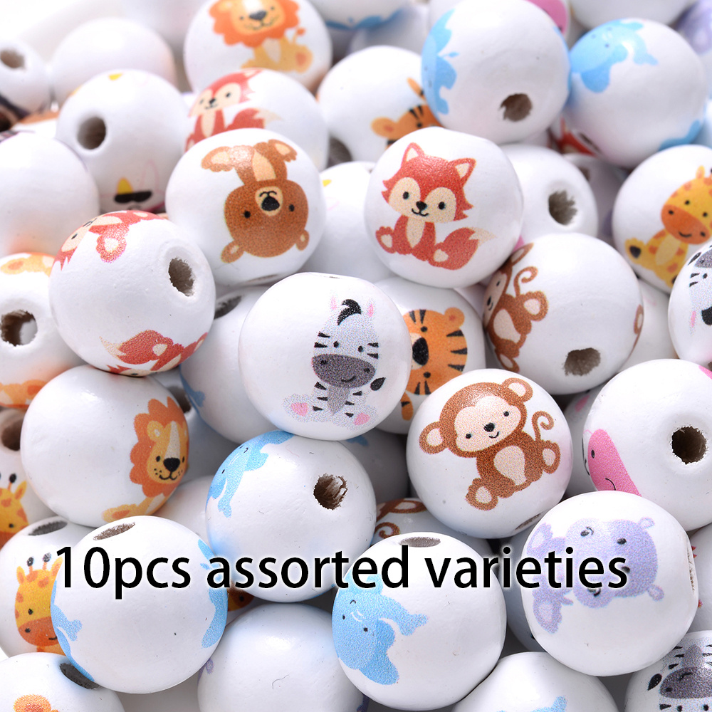 10pcs 15mm (random Mix) Mix Animal Wooden Beads Monkey Loose Cow Tiger Spacer Beads & Bead Assortments For Making Jewelry Diy Craft Supplies