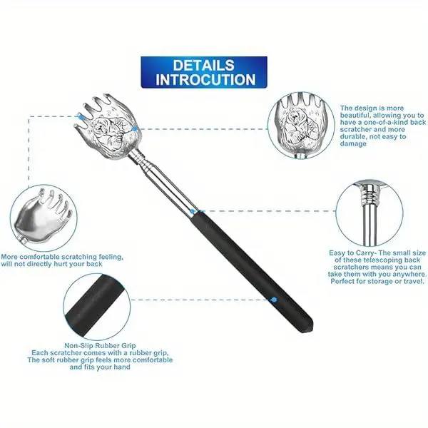 3 pack back scratcher with telescoping handle extendable retractable back massager portable back scratcher with elegant design heavy duty construction for home ideal gift for men women coworkers friends stocking stuffers for birthday christmas housewarming storage bag tool build tool wellness enthusiasts Product details 2
