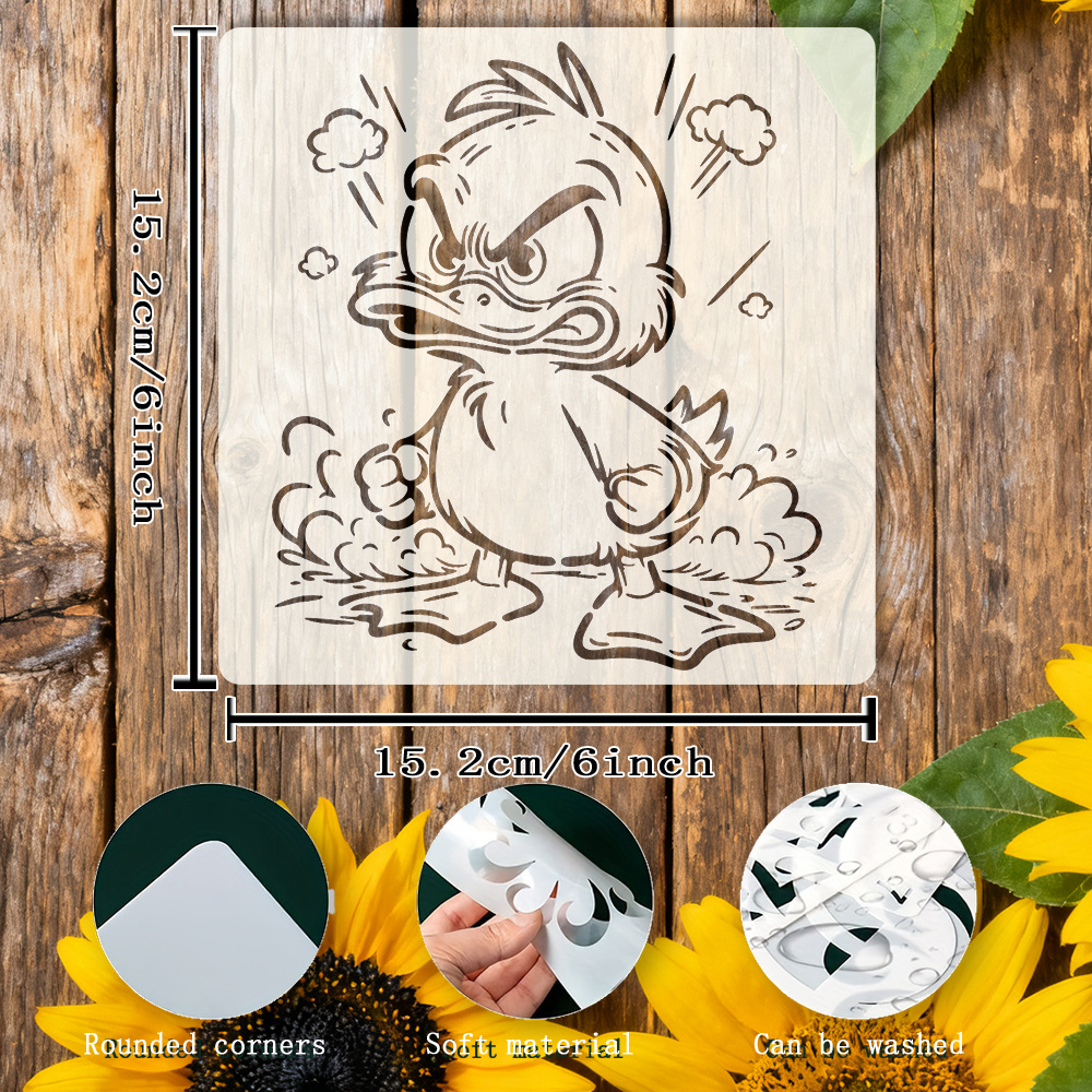 1pc Reusable Angry Duck Stencil - 6x6 Diy Painting Template With Cute Duck Face, & Webbed Feet For Walls, Furniture, Wood, Canvas - Compatible With, Markers, Crayons - For &